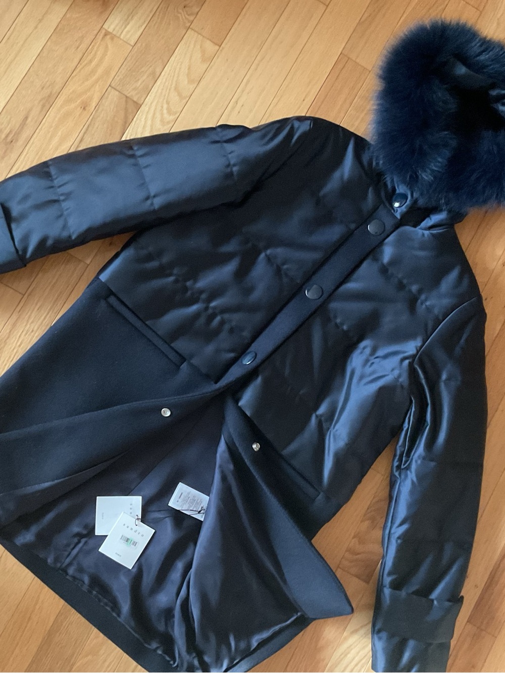 New - Sandro Paris Woman’s Gordon winter coat navy blue